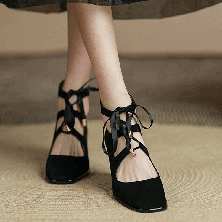 Cute Black Square Toe Pump Block Heel Shoes Vdcoo