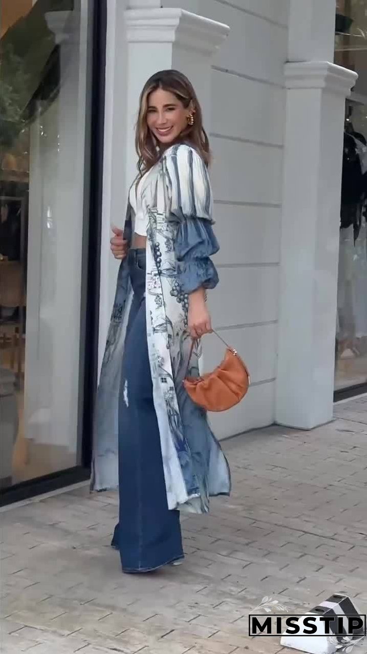 Women's Elegant Fashion Casual Vacation Style Pile Sleeve Denim Suit Pants