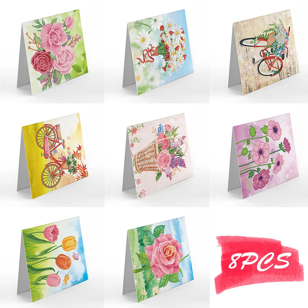 8pcs Diamond Painting Greeting Thanks Cards Special Shaped Drill(15*15cm)