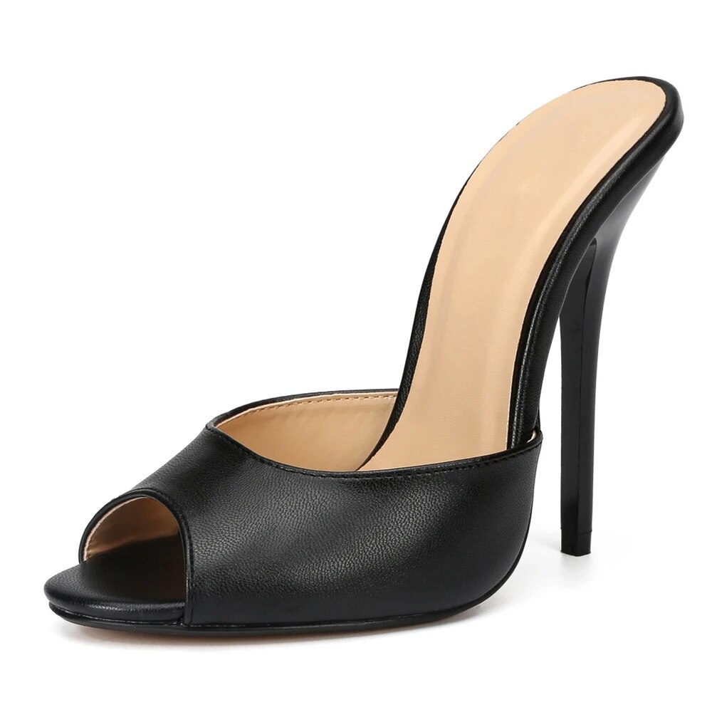 TAAFO Matte Black Women 13cm High Heel Slide Peep Toe SM Cross Dresser Gay Homosexual Thin Heel Unisex Shoes