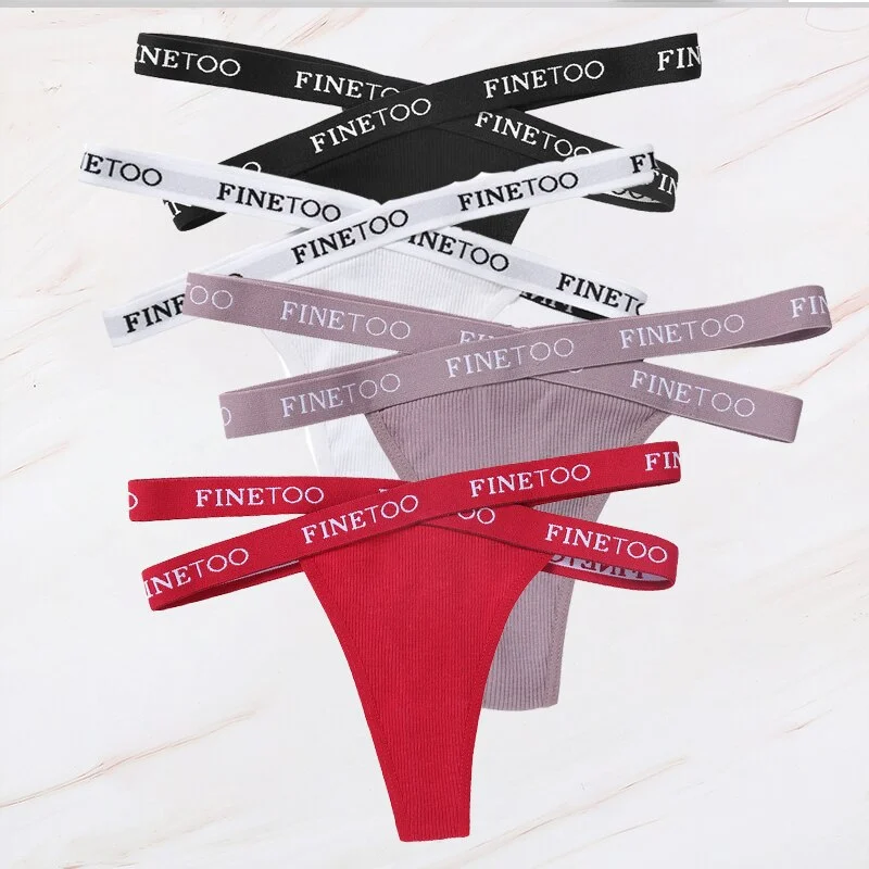 FINETOO 4PCS/Set M-XL G-string Women's Cotton Cross Strap Panties Letter Waisted Underwear Femme Thongs Sexy Hollow Out Lingerie