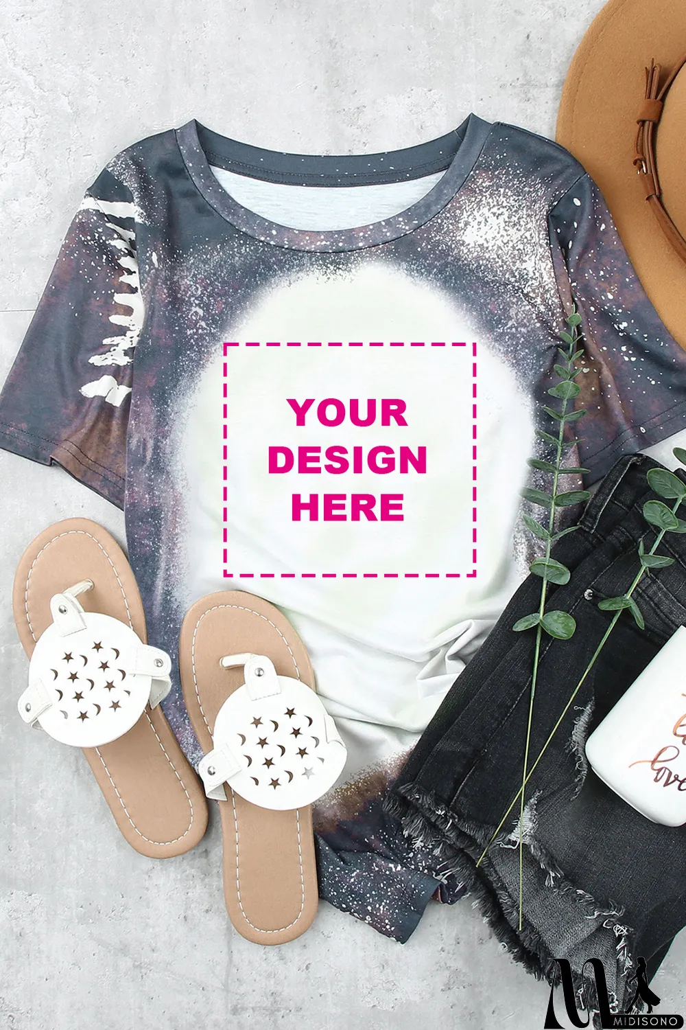 MidiSono - Blank Apparel - Multicolor Crew Neck Bleached Tie-dye Basic Tee