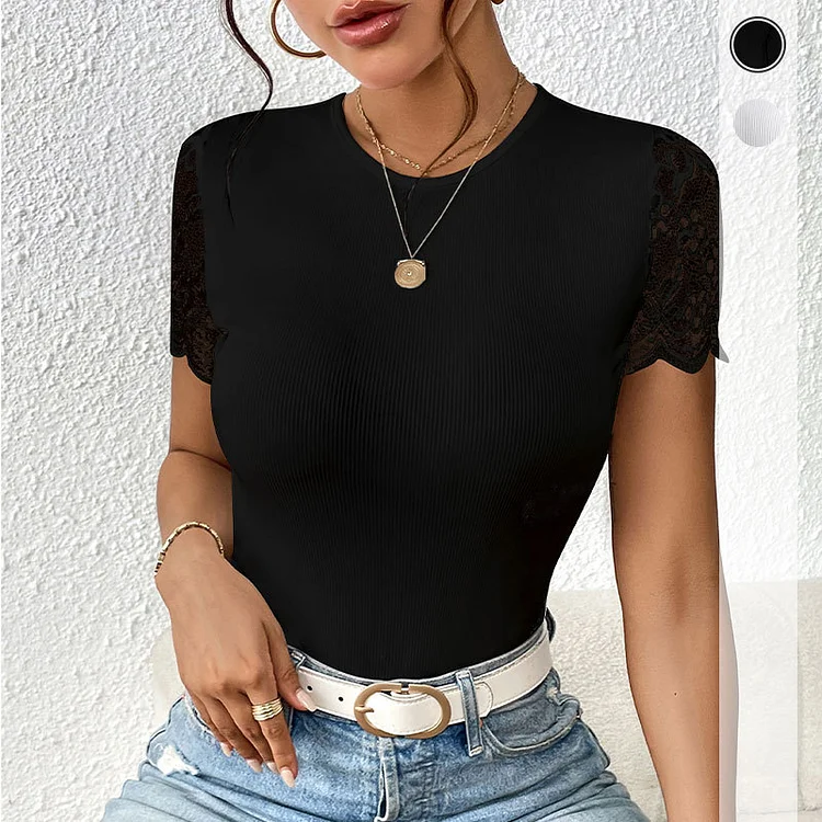 Contrast Lace Backless Scallop Trim Bodysuit