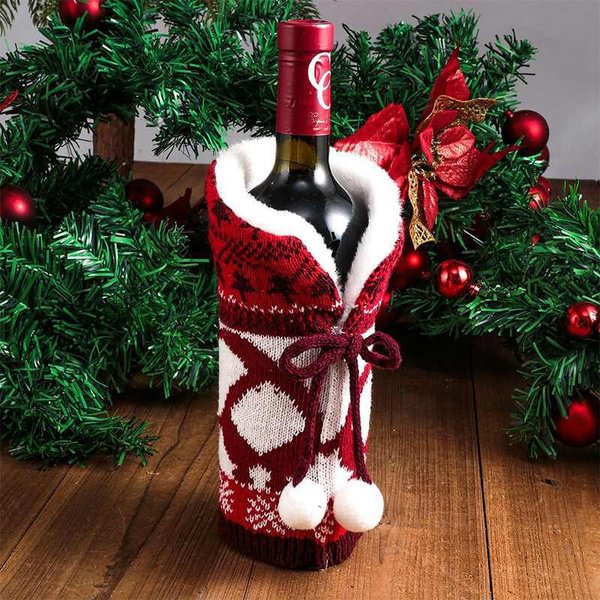 Wool Ball Knitting Red Wine Bottle Cover Christmas Home Decoration - Shop Trendy Women's Fashion | TeeYours