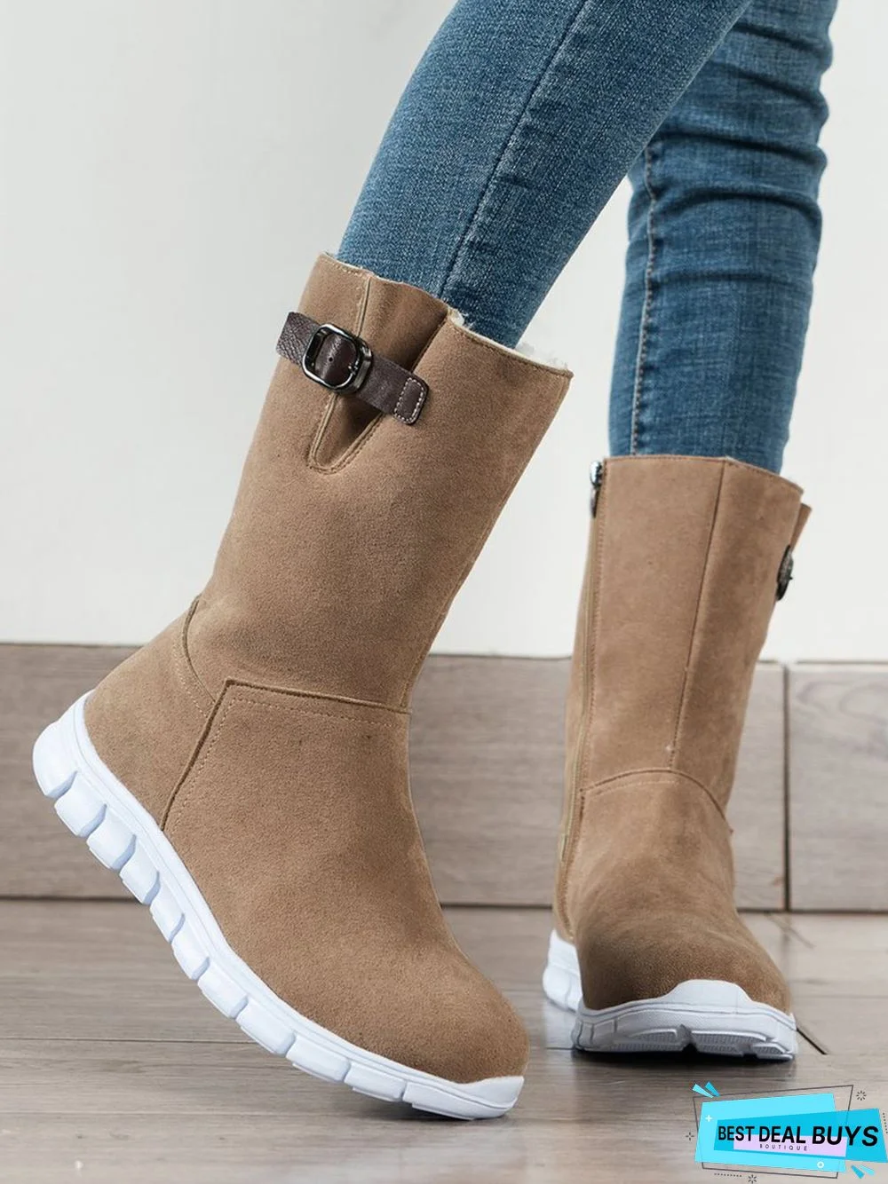 Plain Warm Lined Slip On Snow Boots