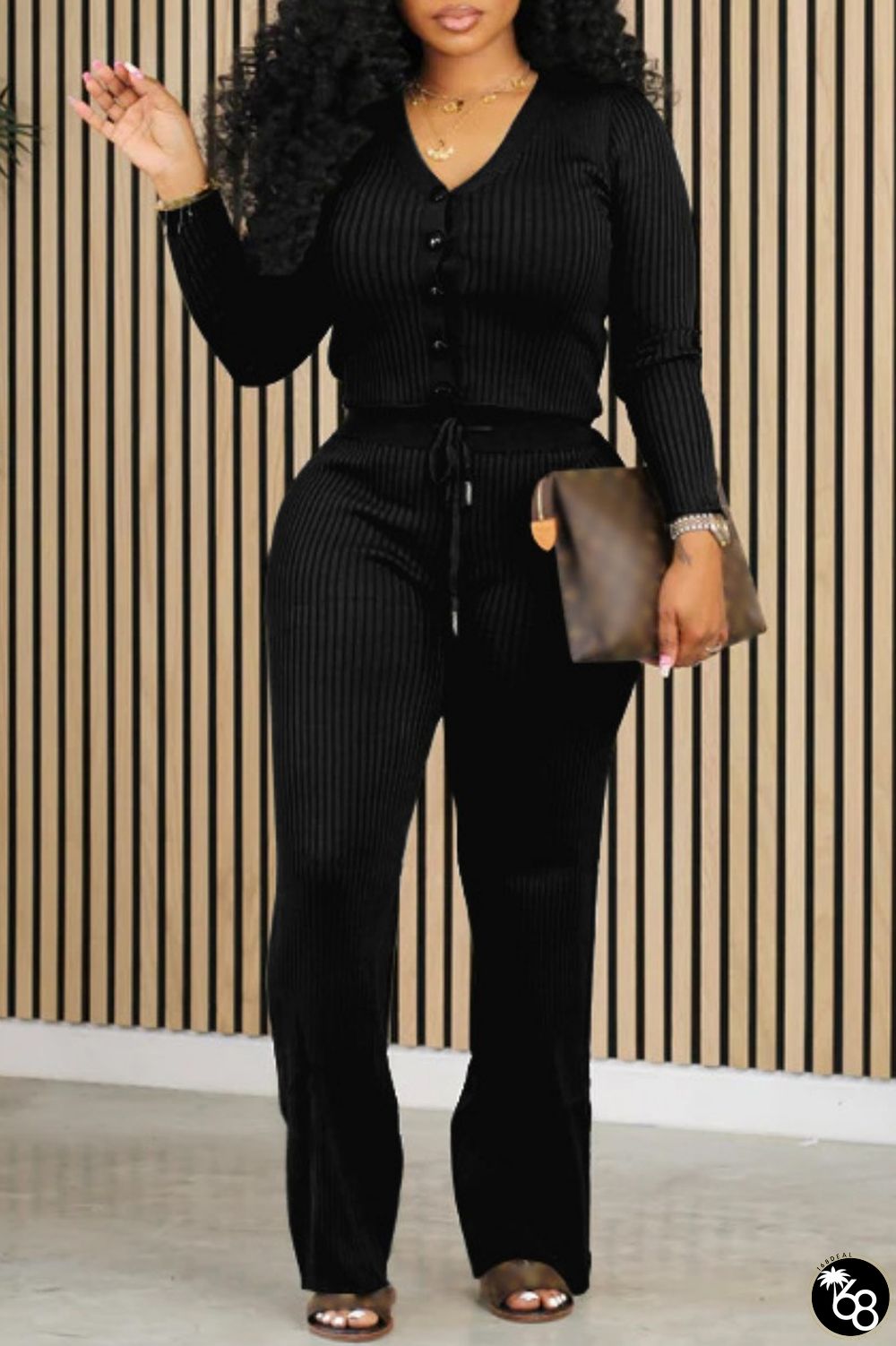 Casual Solid Basic V Neck Long Sleeve Two Pieces | 168DEAL