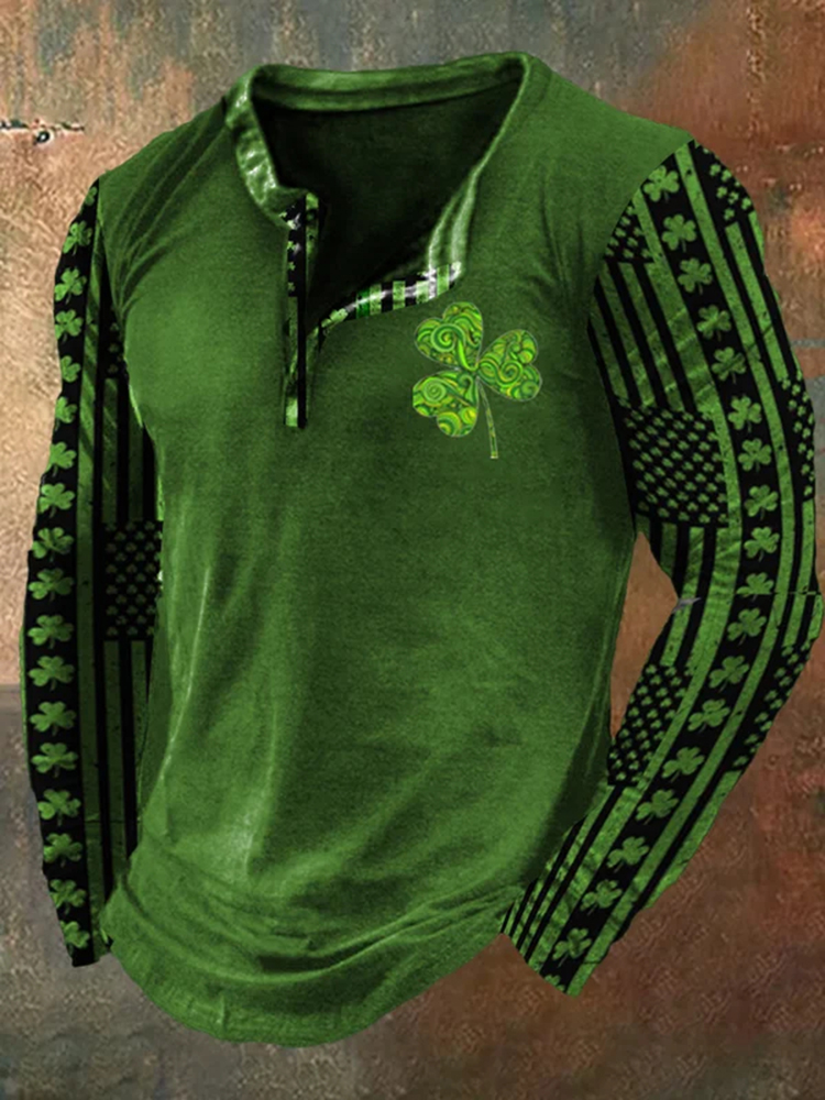 Comstylish Men's St. Patrick's Day Henley Collar Long Sleeve T-Shirt