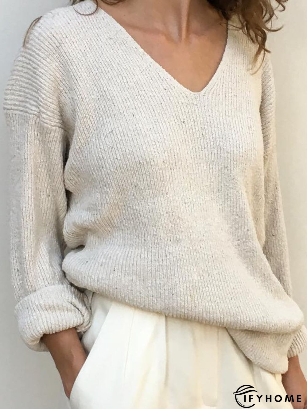 Casual Wool-Mix Fabric V Neck Sweater | IFYHOME