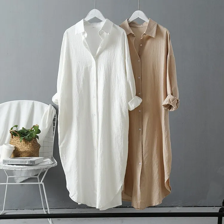 Woman Summer White Long Shirt Dress 2021 Korean Fashion Dress Spring Oversized Long Sleeve Loose Dresses Ladies Tops