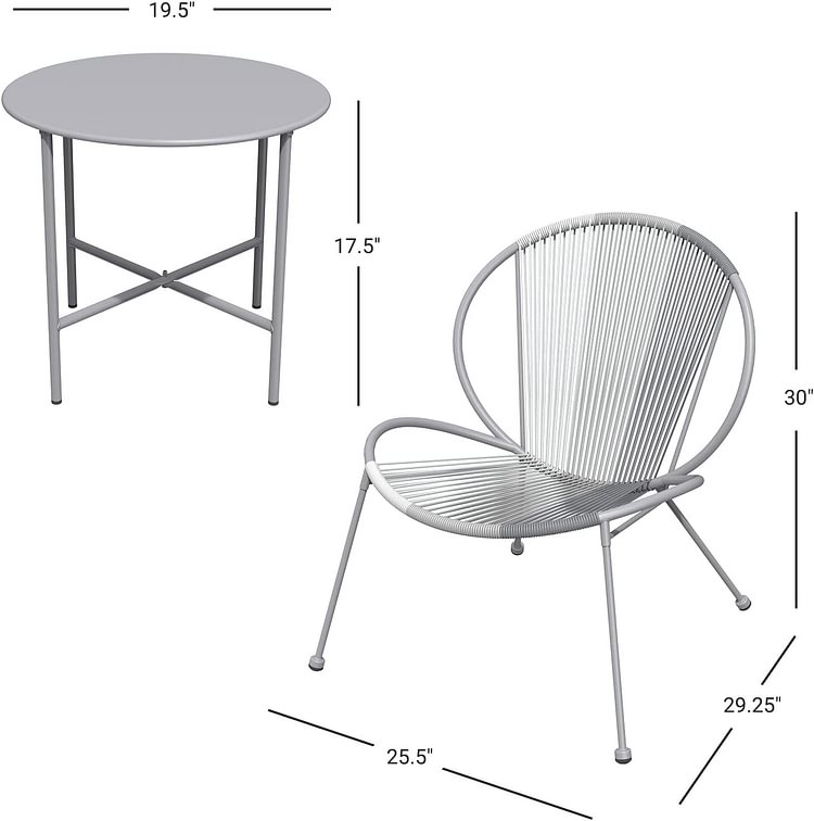 3 Piece Acapulco Steel Woven Rope Bistro Set  with Coffee Table (Cool Grey)
