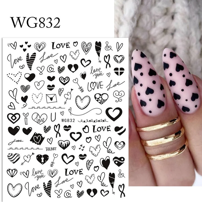 Valentines Manicure Love Letter Flower 3D Nail Art Stickers For Nails Inscriptions Nail Art Decoration Transfer Sliders Tips