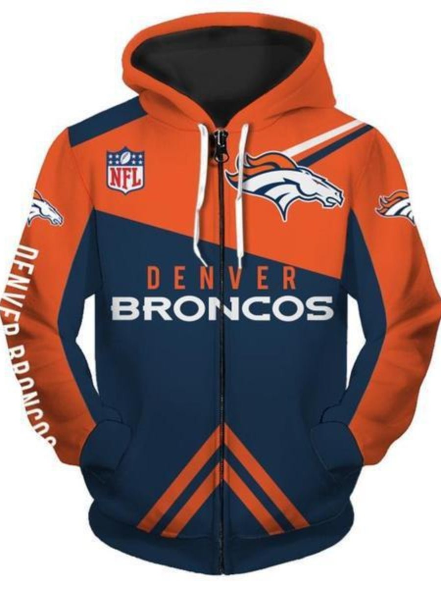 Men Denver Broncos Hoodie 3D Digital Floral NFL Hooded Sweatshirt