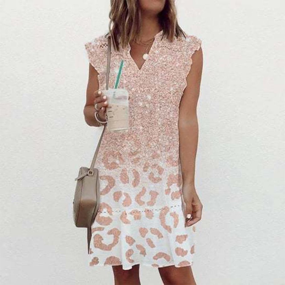Sequin Print Ombre Pink Leopard Sleeveless Mini Dress