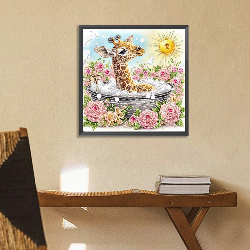Diamond Painting - Partial Special Shaped Drill - Cute Flower Giraffe(Canvas|30*30cm)