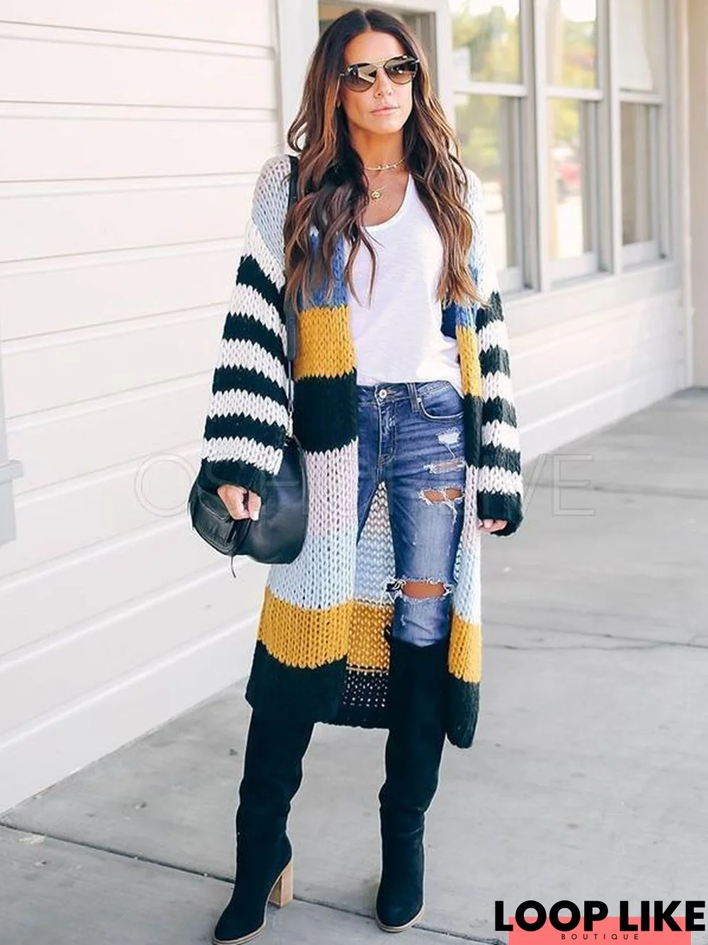 Contrast Color Loose Cardigan Sweater