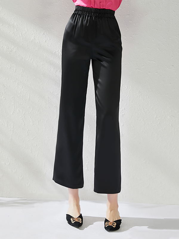 Loose Simple Black Cropped Silk Pants
