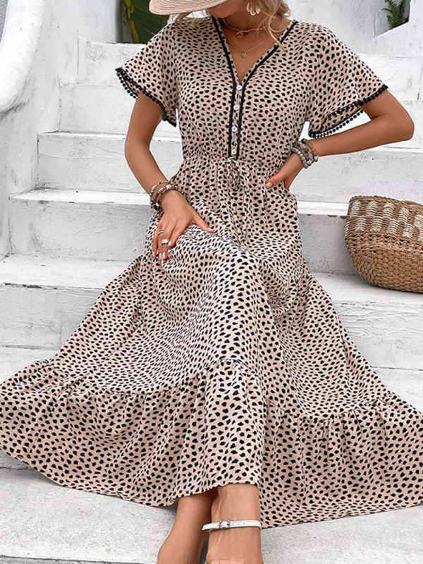 Mature Women Casual Summer New Fashion V-neck Print Skirt Maxi Dress