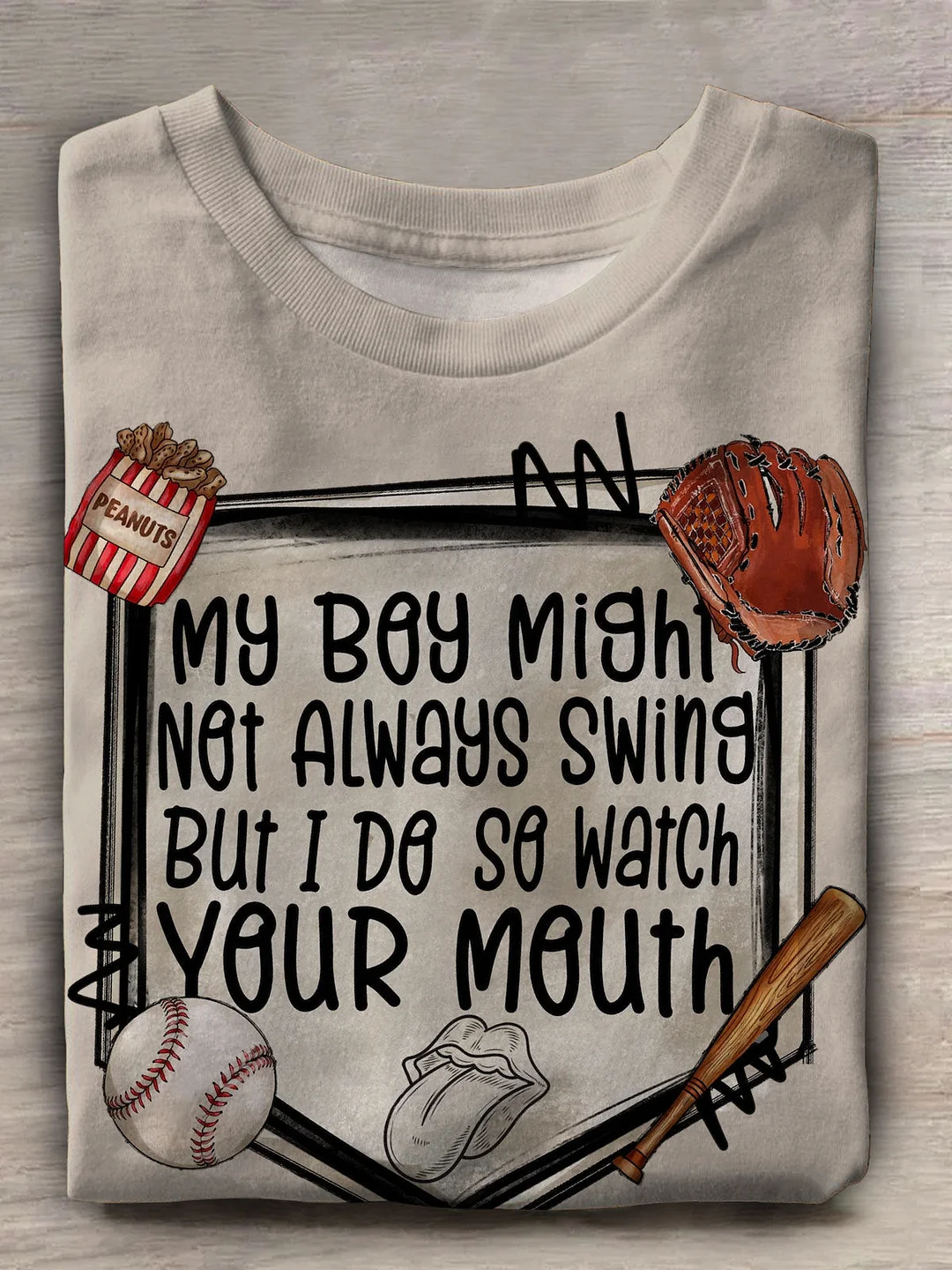 Funny Baseball Print Casual Top