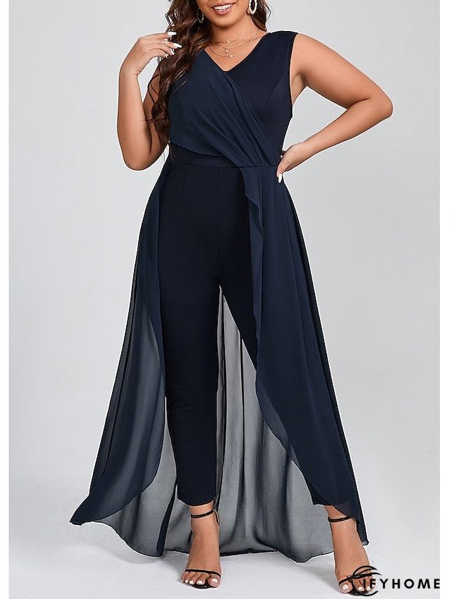Women's Plus Size Jumpsuit Sleeveless Cocktail Elegant Long Pants V Neck High Waist Solid Color One Piece Jumpsuit | IFYHOME