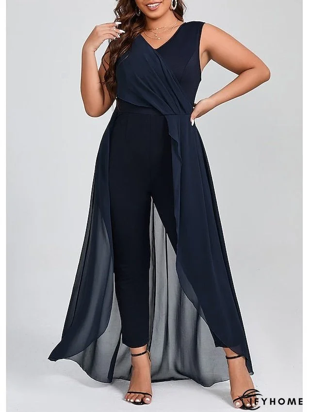 Women's Plus Size Jumpsuit Sleeveless Cocktail Elegant Long Pants V Neck High Waist Solid Color One Piece Jumpsuit | IFYHOME