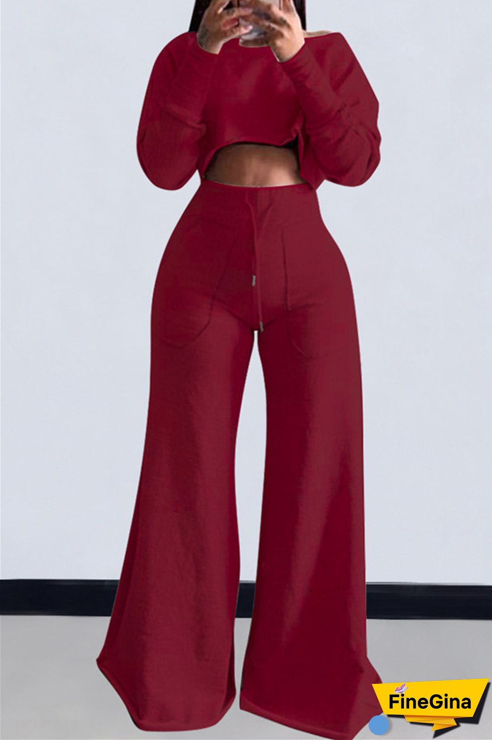 Grey Casual Solid Basic O Neck Long Sleeve Two Pieces