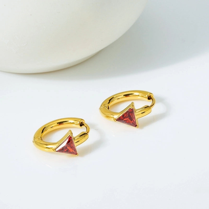 1 Pair Nordic Style Basic Classic Style Triangle Inlay Titanium Steel Zircon Hoop Earrings