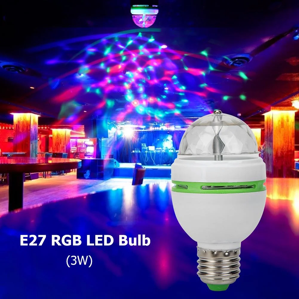 E27 RGB LED Bulb 3W Rotating Crystal Magic Ball Stage Party DJ Disco Light