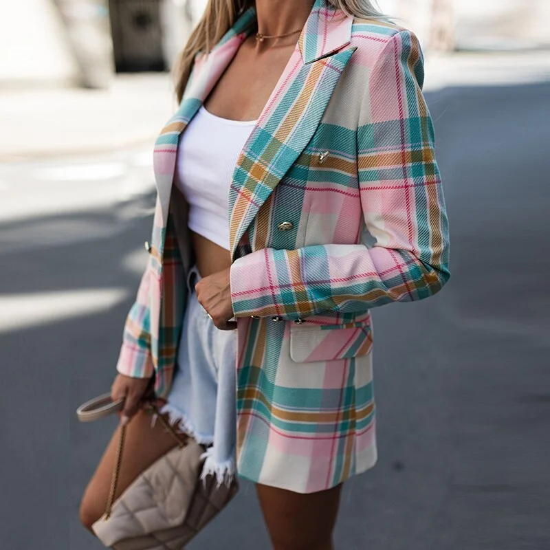 2021 New Fashion Plaid Blazer Women Spring-Autumn Vintage Tweed Suits Jackets Chic Office Ladies Slim Outerwear Tops Jackets
