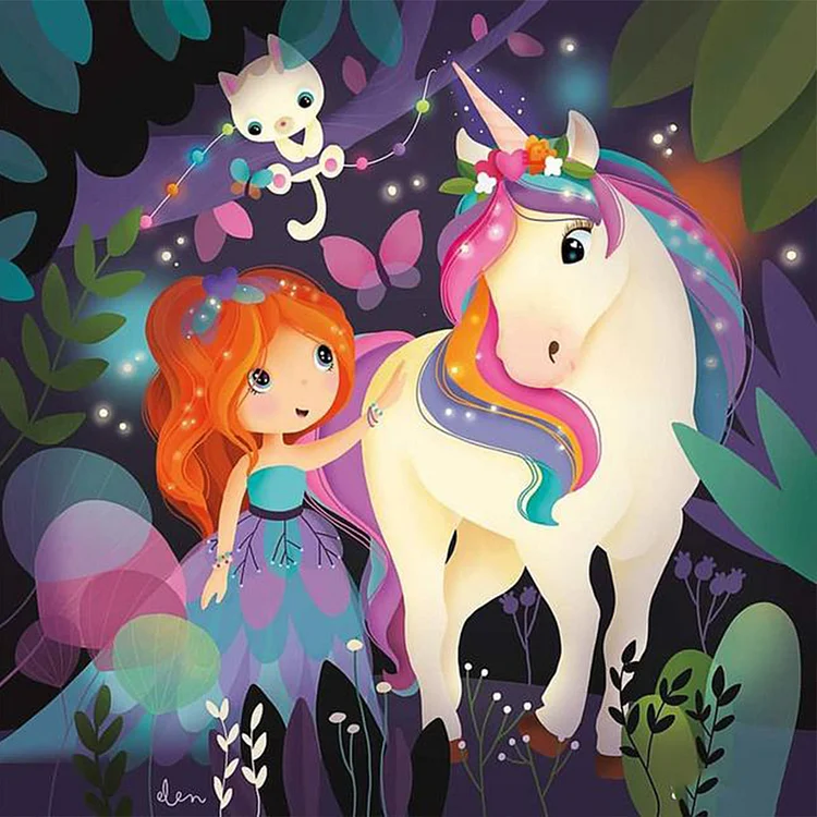 Cartoon Girl And Rainbow Horse 30*30CM (Canvas) Full Round Drill Diamond Painting gbfke