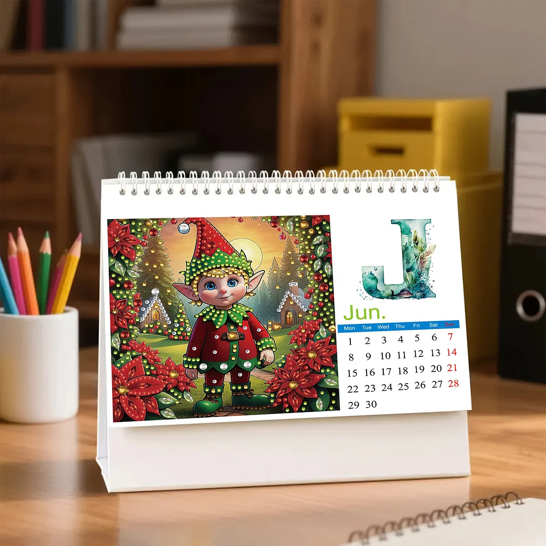 2026 Calendar Diamond Painting Kit Christmas Elf DIY Diamond Art Desk Calendar
