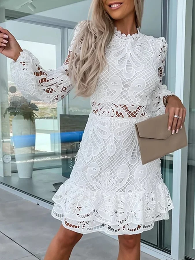 Fashion Hollow Back Zipper Lace Dress