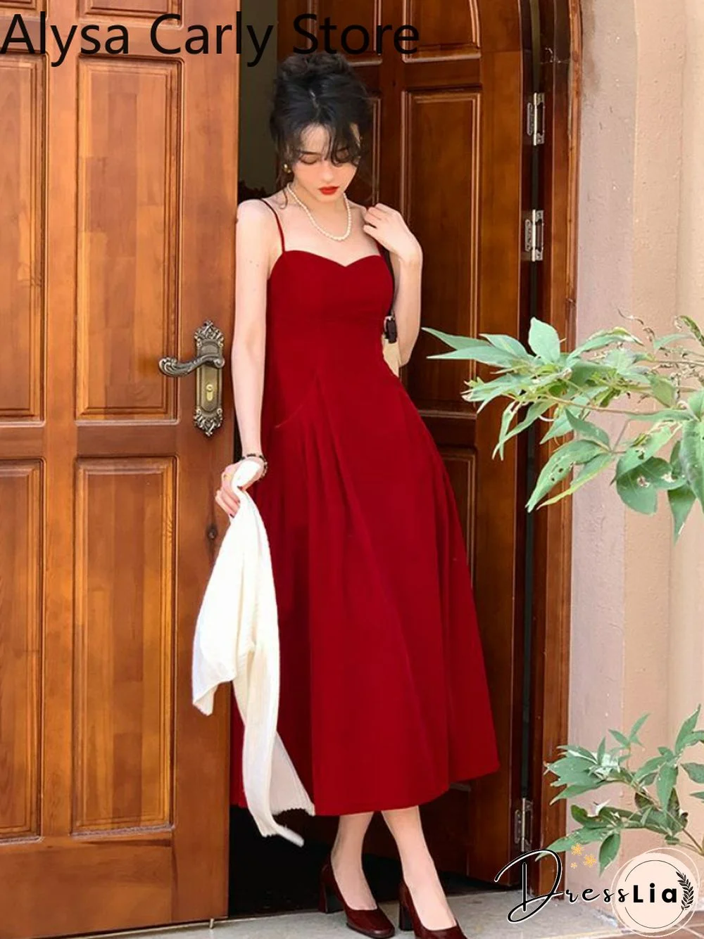Summer French Vintage Strap Dress Women Red Elegent Korean Party Midi Dress Female Sexy Backless Evening Beach Fairy Dress
