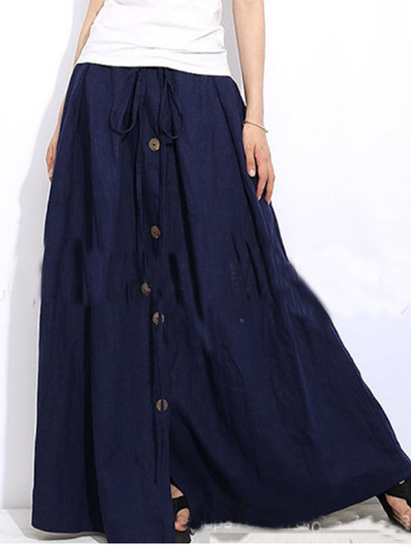 Cotton& Linen Elastic Waist Celebrity Style Swing Skirt-Mayoulove