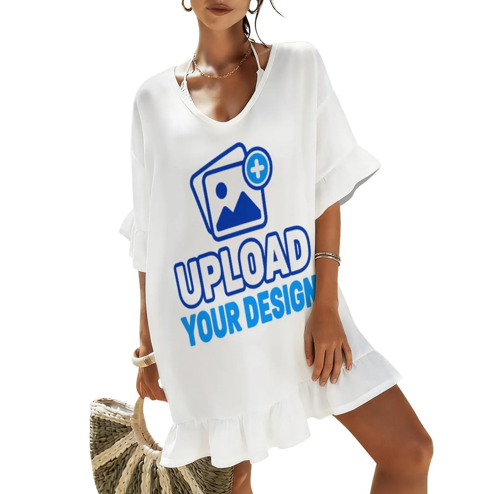 Ruffle-Sleeve Chiffon Swim Cover-Up Dress &ndash; personalized print product image 9