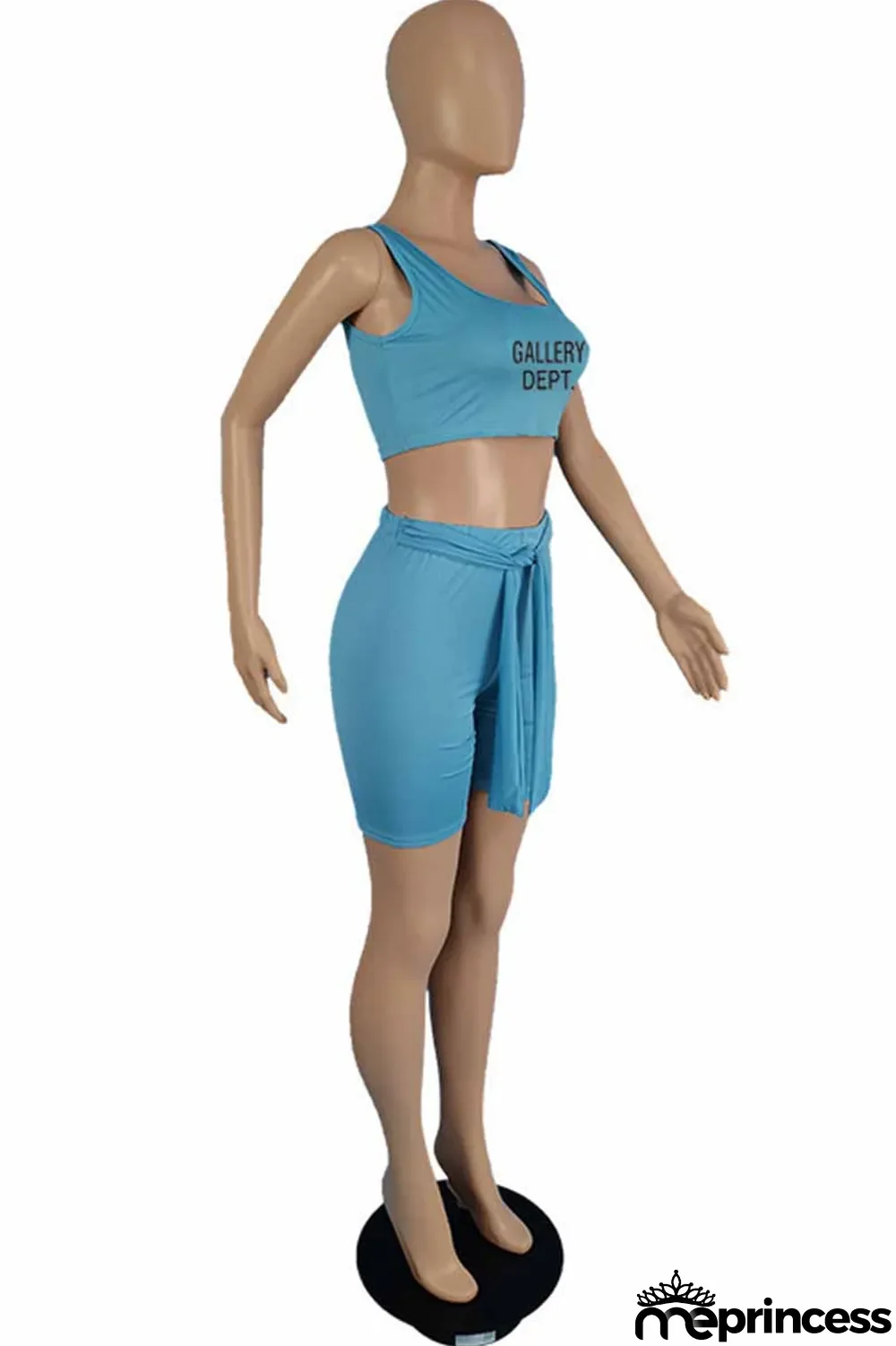 Light Purple Sportswear Print Letter U Neck Sleeveless Two Pieces