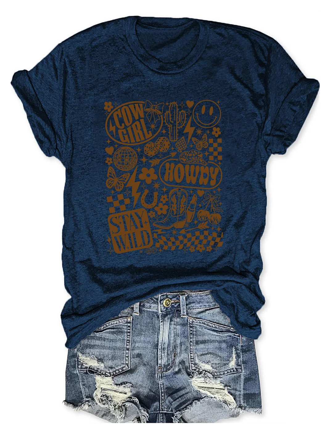 Retro Western Cowgirl Collage T-shirt