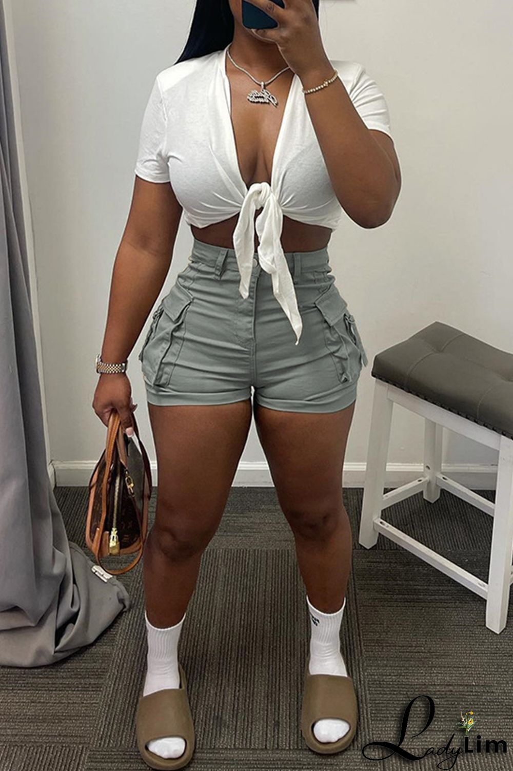 Pink Fashion Casual Solid Patchwork Regular High Waist Shorts