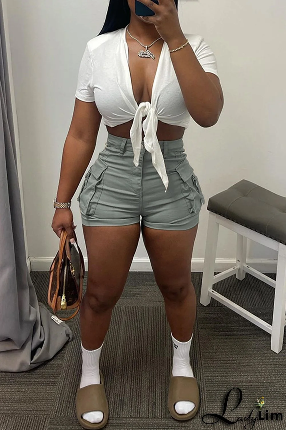 Pink Fashion Casual Solid Patchwork Regular High Waist Shorts