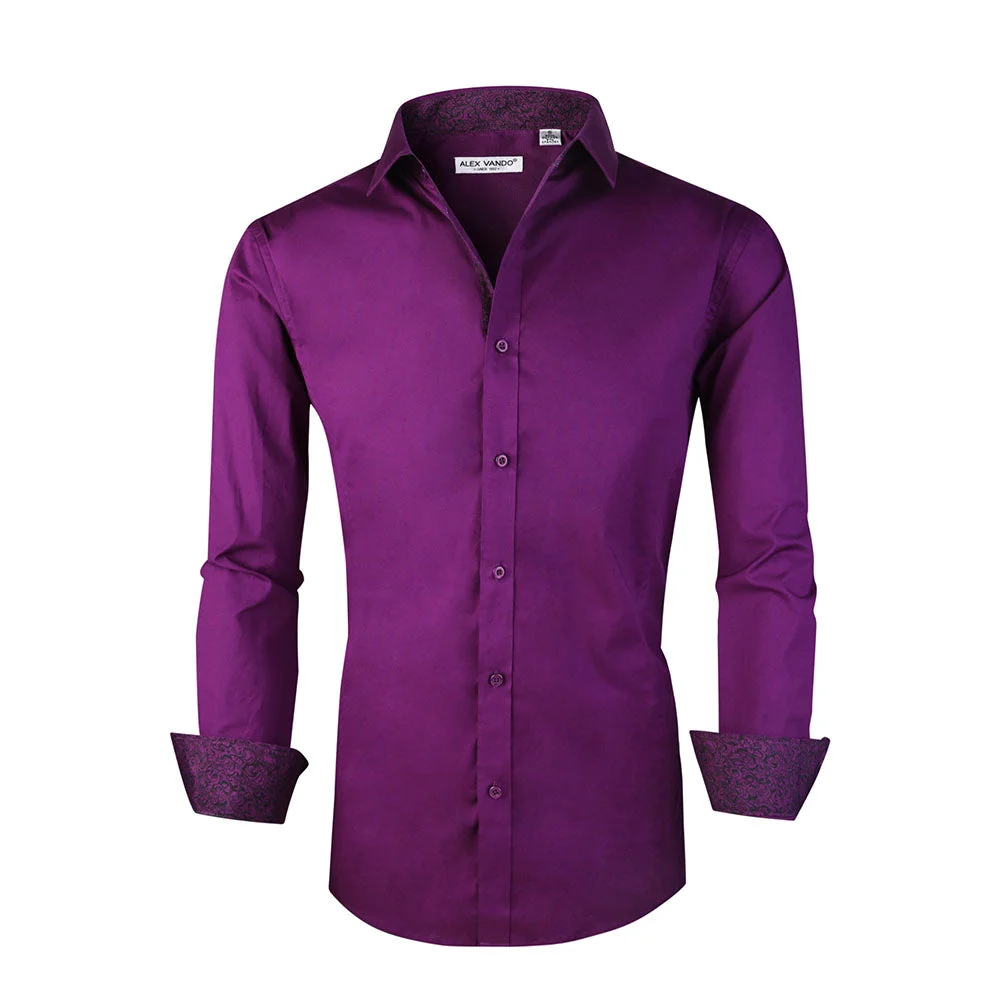 Classic Solid Cotton Business Shirt Purple - Alex Vando