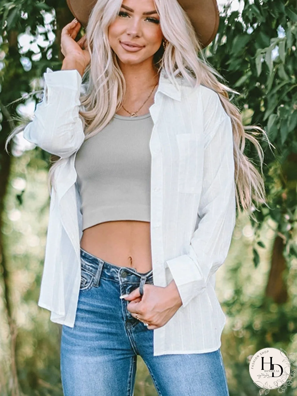 Simple Solid Lapel Button Long Sleeve Blouses