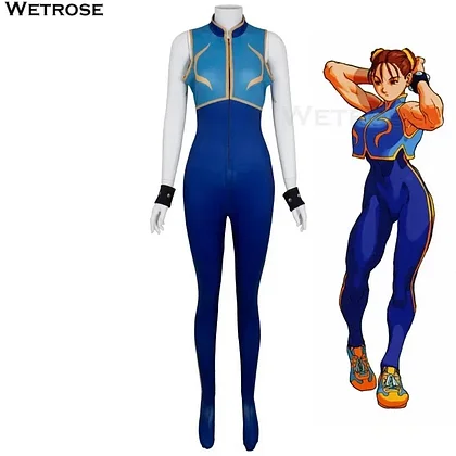 [Wetrose] In Stock Chunli Cosplay Costume Bodysuit Street Fighter 3 Alpha V 6 5 Chun-Li Chun Li Full Set Halloween Party Wig