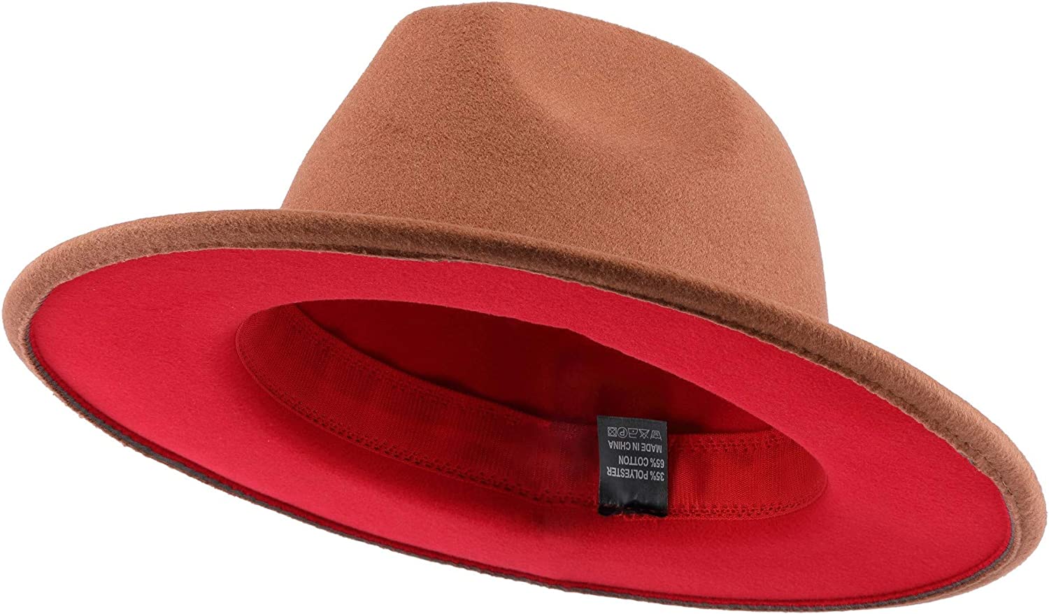 Two Tone Red Bottom Wide Brim Wool Felt Fedora Hat 