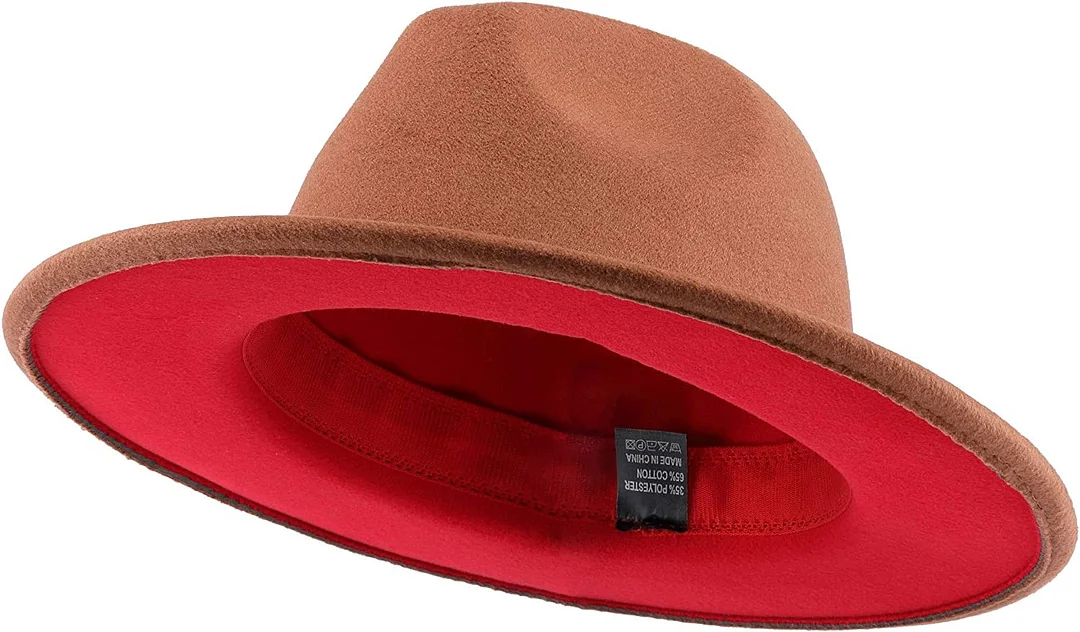 Two Tone Red Bottom Wide Brim Wool Felt Fedora Hat 