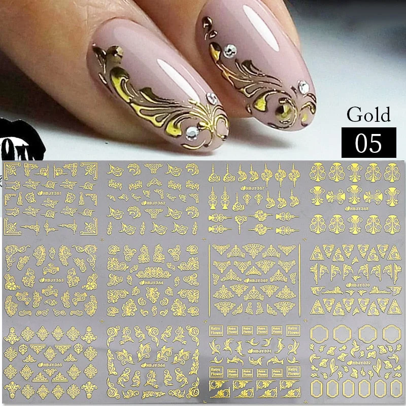 12pcs Flower Leaf Lace 3D Stickers for Nail Decals Mandala Flowers White Black Slider Manicure DIY Nail Art Decoration Tools-Nail Inspo