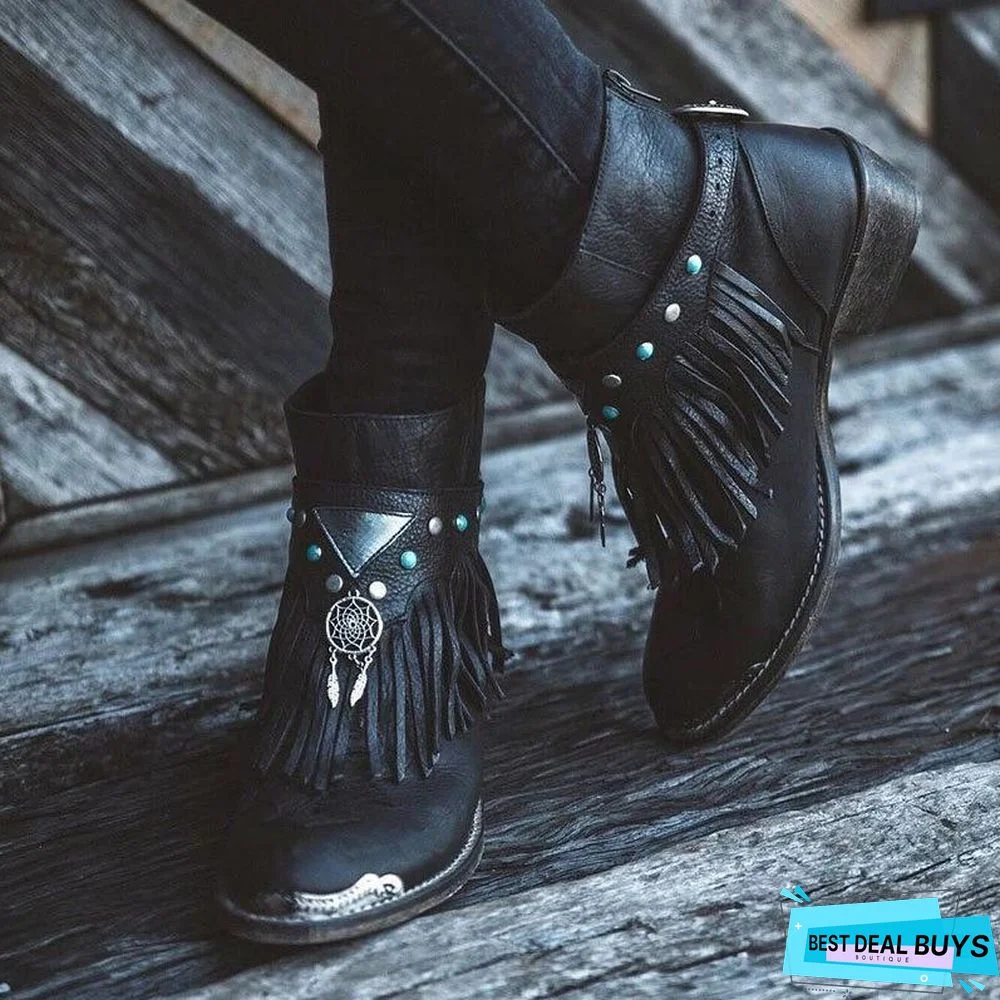 Retro Rivet Chunky Heel Boots
