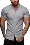 URRU Men's Muscle Dress Shirts Slim Fit Stretch Short Sleeve Casual Button Down Shirts for Men