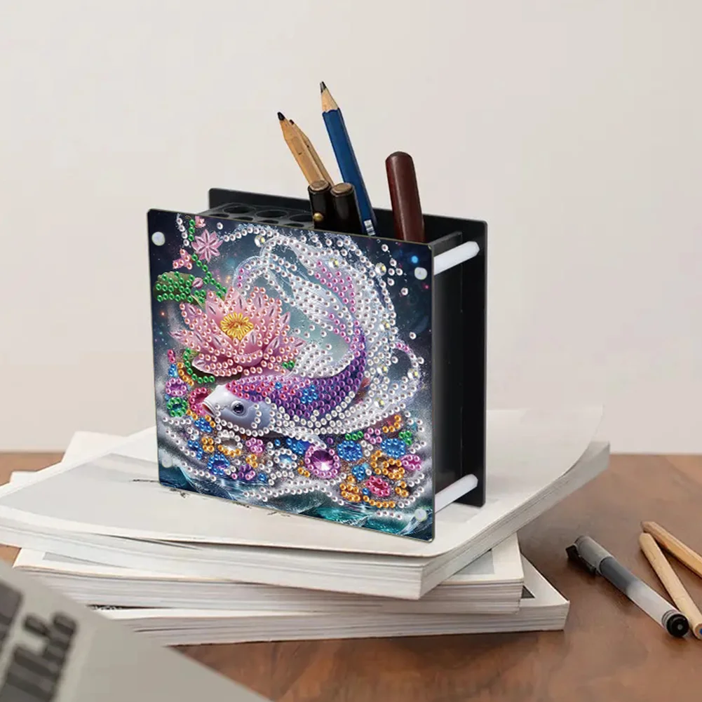 DIY Acrylic Fish Special Shape Diamond Painting Pen Holder for Home Study