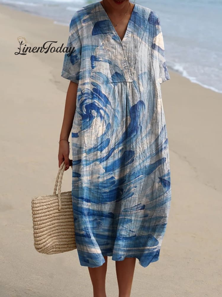 Women&rsquo;s Retro Minimalist Abstract Art Print Flowy Dress Multicolor / S