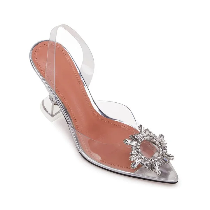 Women's 95mm High Heels Crystal Rhinestone Slingback Pumps Shoes For Wedding Party 