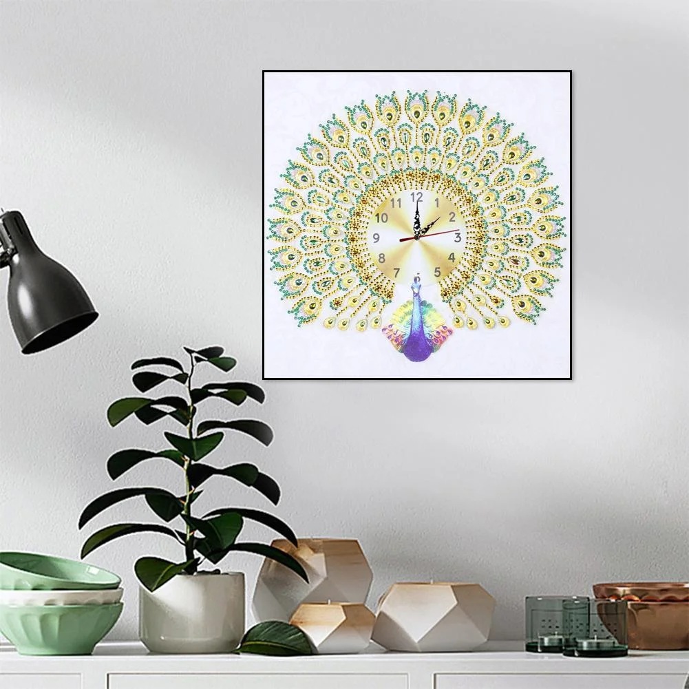 DIY Diamond Painting -  Special Shaped - Peafowl Clock Home Decor